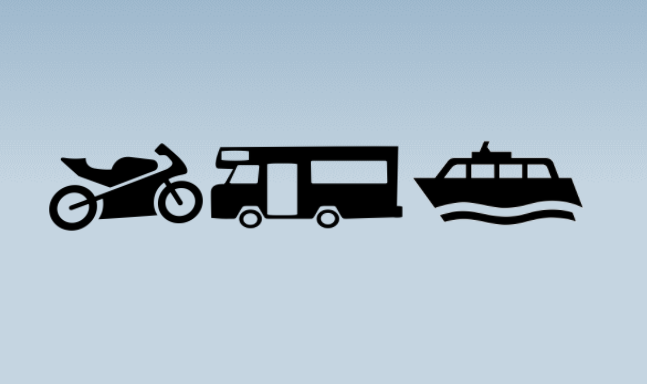 motorcycle, RV, and boat clipart used for specialty insurance image
